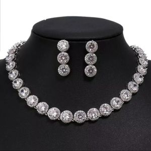 Sterling Silver simulated diamond White Gold Women's Necklace & Earrings Set